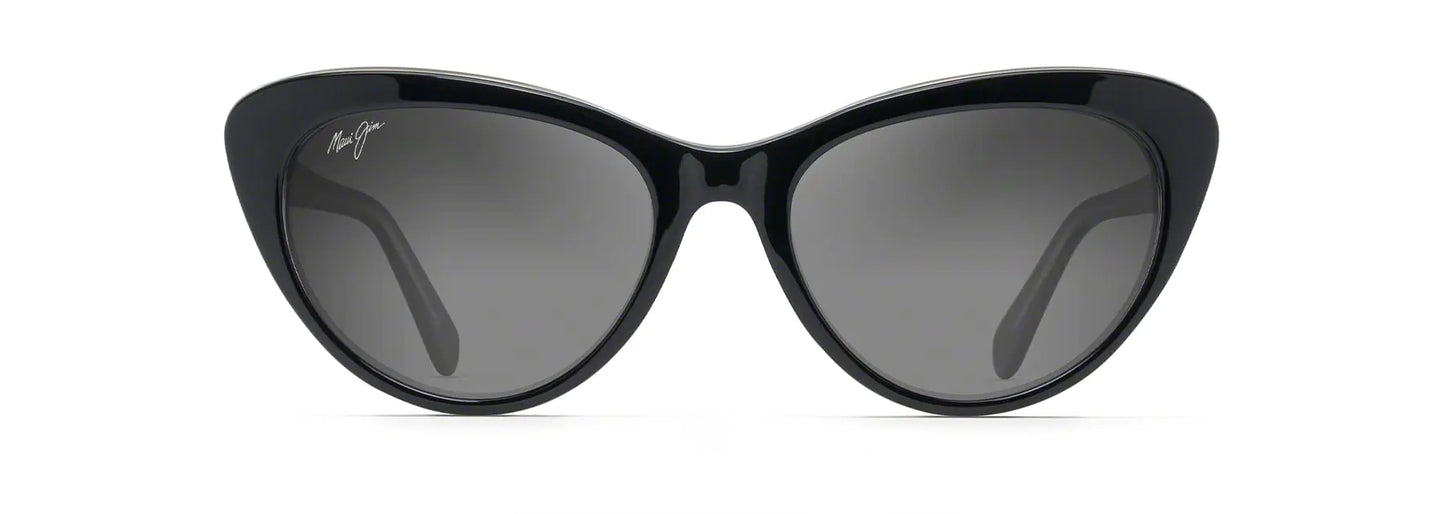 Maui Jim Womens Kalani Polarized Cat Eye Sunglasses Black w/Trans Blue/Grey Int/Neutral Grey Small