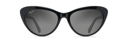 Maui Jim Womens Kalani Polarized Cat Eye Sunglasses Black w/Trans Blue/Grey Int/Neutral Grey Small