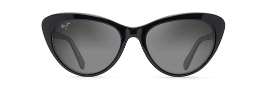 Maui Jim Womens Kalani Polarized Cat Eye Sunglasses Black w/Trans Blue/Grey Int/Neutral Grey Small