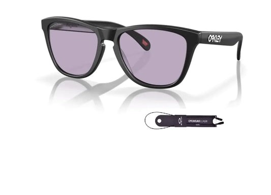 Oakley Frogskins Matte Black Prizm Men's Square Sunglasses + Accessory Bundle